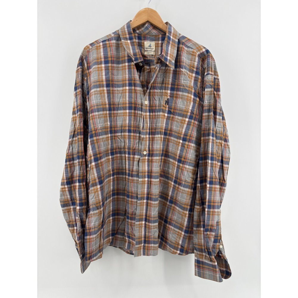 Johnnie-O Hangin' Out Button Down Shirt Mens Blue Brown Plaid Long Sleeve 2XL